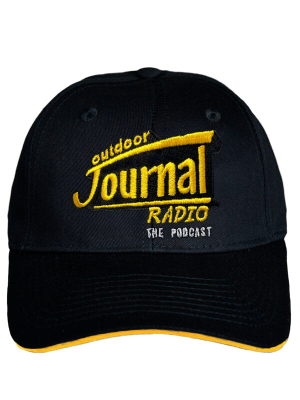 Outdoor Journal Radio Podcast Cotton Sandwich Bill Cap - Black (Gold Trim)