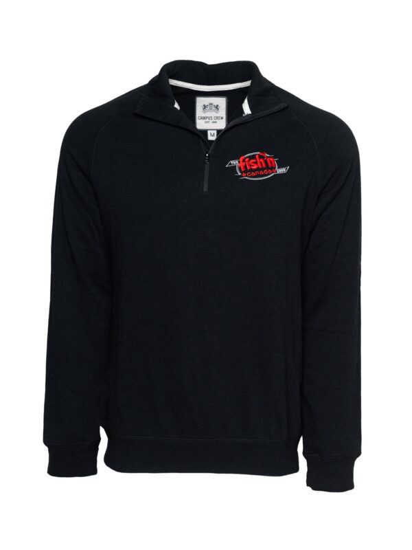 The Fish'n Canada Show Embroidered 1/4 Zip Mock Neck Pullover - Black