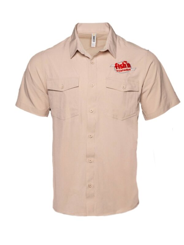 The Fish’n Canada Show UV50 Short Sleeve Button-Up – Stone